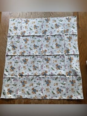 2 Vtg Blue Jean Teddy Bears Springs Industries Cotton Flannel Receiving Blankets